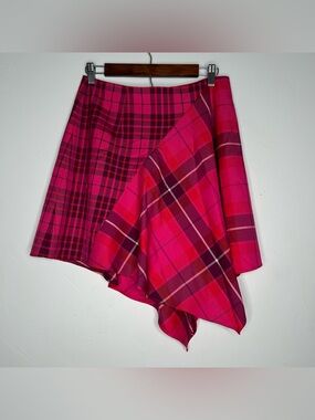 NWT Trina Turk Hot Pink Purple Plaid Asymmetrical Pluto Skirt Clueless Size 8